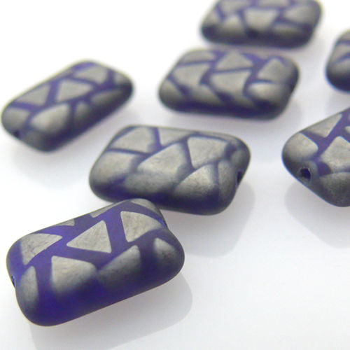 7 edle Perlen Glasperlen Rechteck grau-blau 12x8mm Künstlerperlen zum Basteln