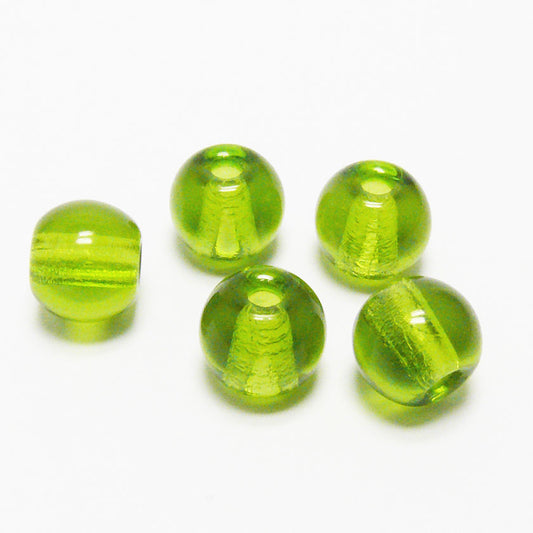 5 Glas Perlen Großlochperlen 8,5mm grün mit Silberfolie große Rocailles  -1248
