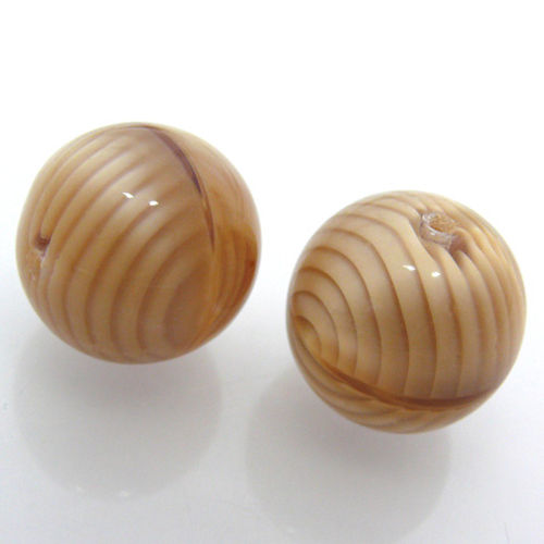 2 große Glasperlen Kugeln 21mm Perlen beige mit Maserung zum Ketten Basteln -186