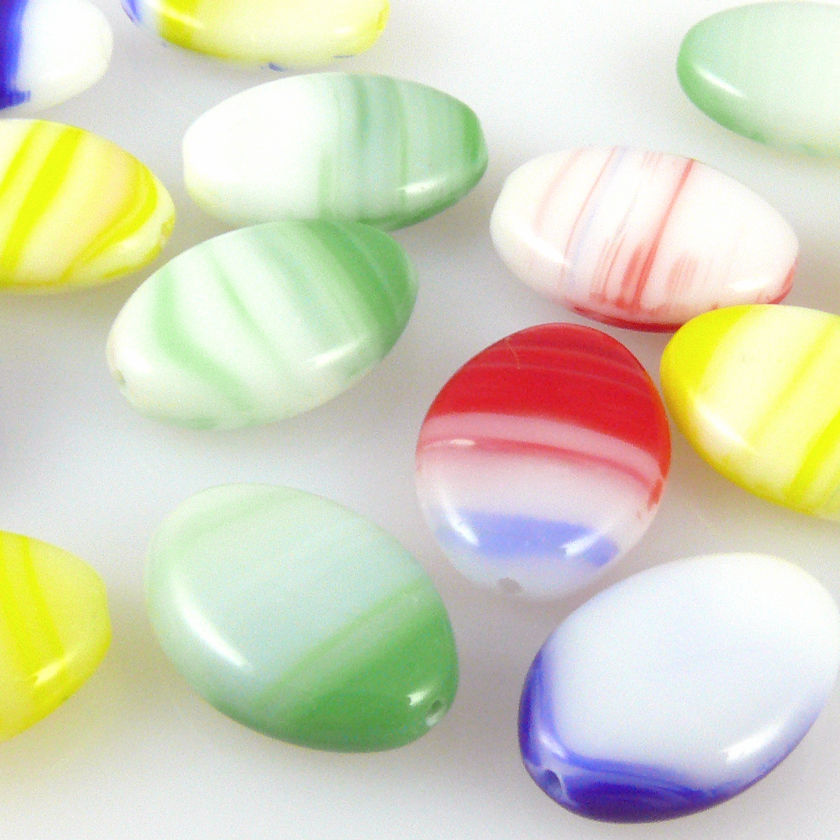15 Perlen Oliven 16x11mm Glasperlen Mix bunt ovale Bastelperlen Perlenmix -1515