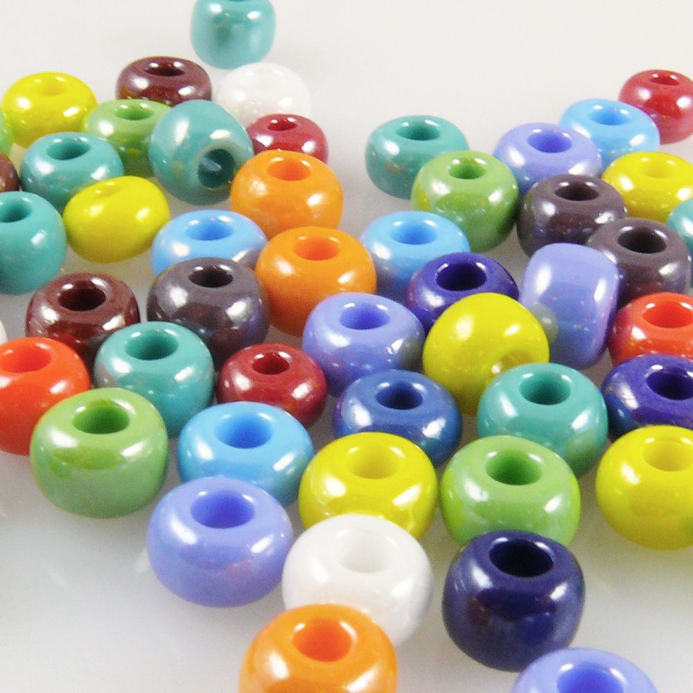 60 große Rocailles 1/0 Perlen Glasperlen Farben-Mix 7mm Beads bunt -147