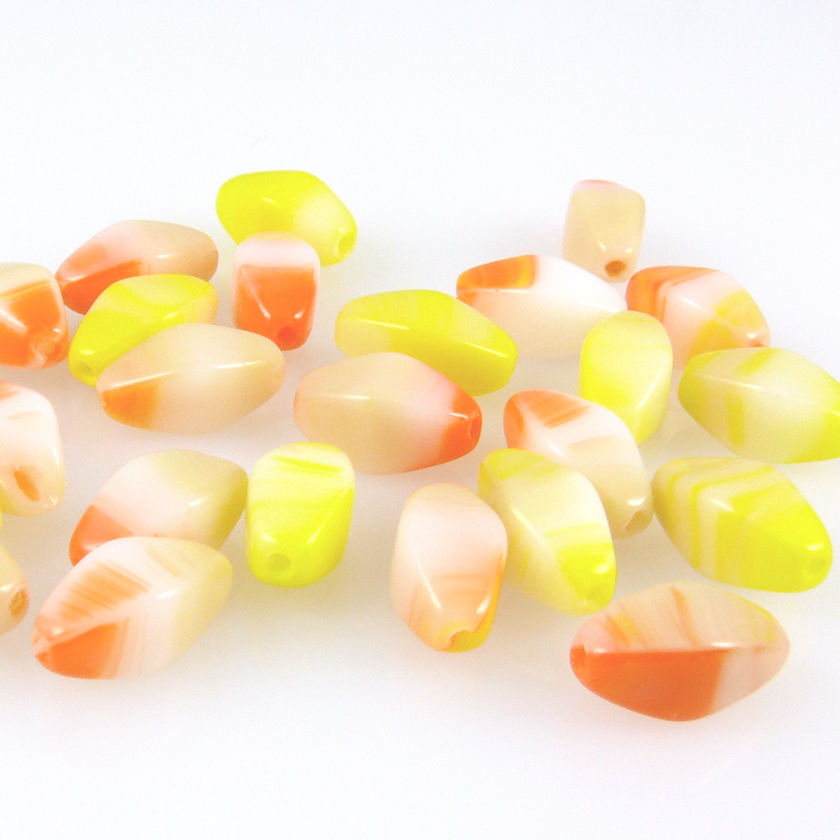 25 edle Glasperlen 11mm bunte Bastelperlen gelb orange weiß Perlen basteln -332