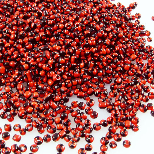 1400 Rocailles Perlen 2mm Glasperlen Seed Beads rot-schwarz Saatperlen -584