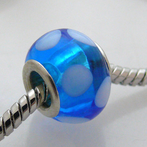 Schmuckperle Glas Bead hellblau 14mm Glasbeads Gloßlochperlen -536
