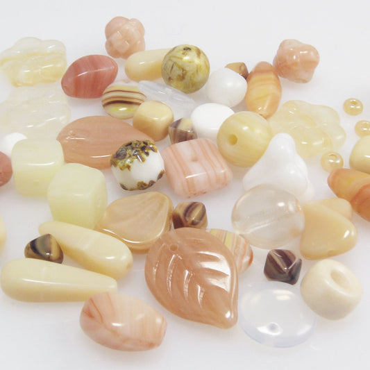 70 Glasperlen Mix Perlen 4-23mm creme beige Beads zum Auffädeln Bastelperlen