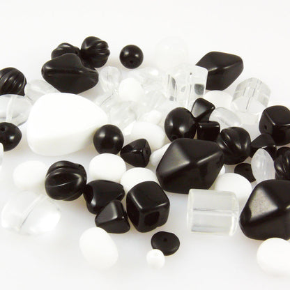 Perlenmischung 60 Glasperlen 3-17mm schwarz weiß kristall Perlen Mix -676