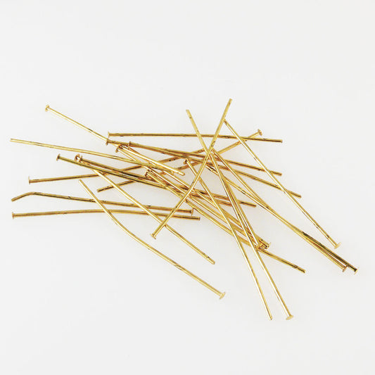 24 Kopfstifte Nietstifte vergoldet 40mm Headpins 4cm Stifte -473