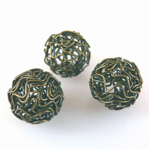 3x Drahtkugel Drahtperlen 17mm bronze antik Metall Perlen Metallkugel-396