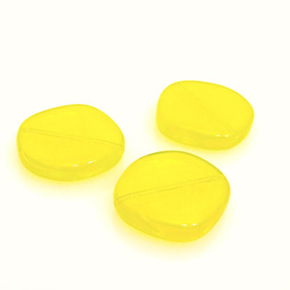 3 große Glasperlen 21mm Scheibe gelb mit Maserung Perlen zum Ketten Basteln -439