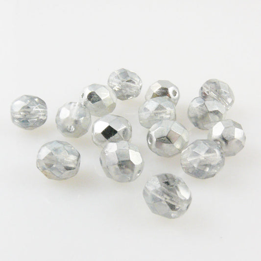 15x feuerpolierte Glasschliffperlen facettiert 8mm silber Perlen AB Glasbeads