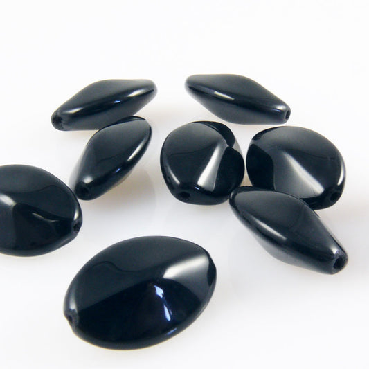 9 edle böhmische Perlen oval 17x12mm Glasperlen Oliven schwarz Glas Beads -1689