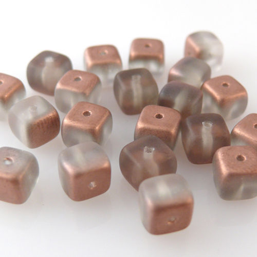 20x Glasperlen Würfel 6mm Perlen transparent satiniert rosenholz AB -203