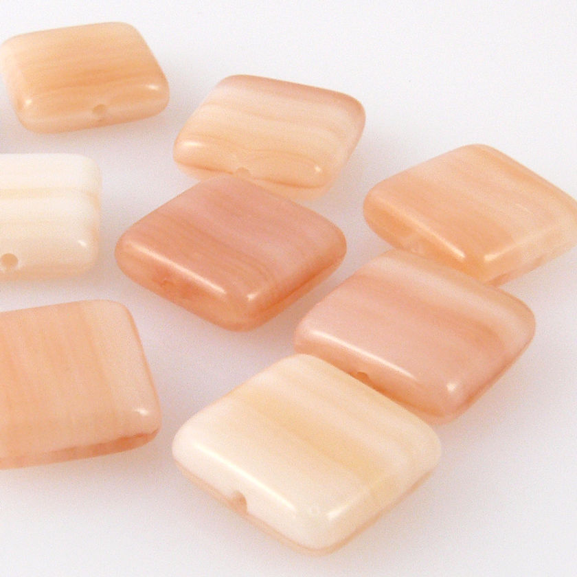 10 edle Glasperlen Quadrat Kissen 10mm Perlen apricot gemasert Bastelperlen -417