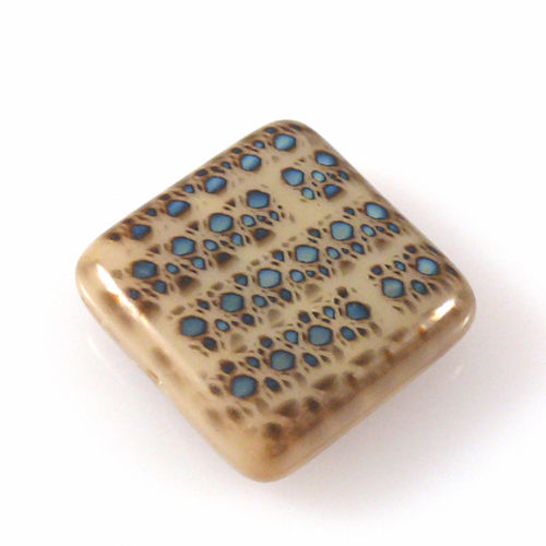 1 veredelte Glasperle Kissen beige blau 18mm Perlen zum Schmuck herstellen -254
