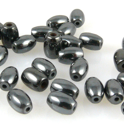 30 Hämatit Perlen Oliven 6mm Perlen oval metallgrau Hämatitperlen grau -1441