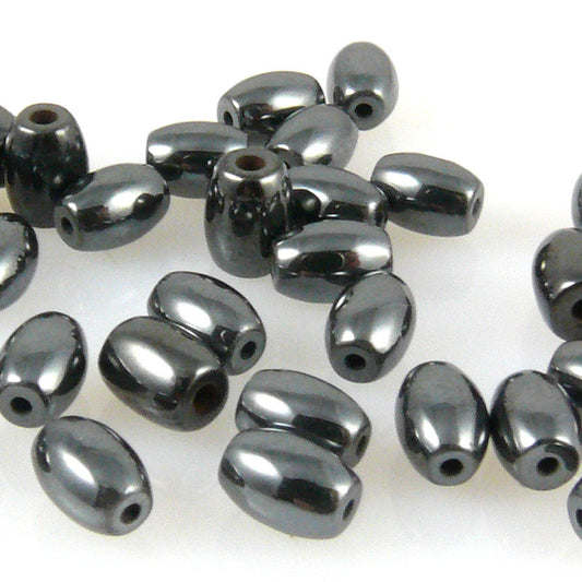 30 Hämatit Perlen Oliven 6mm Perlen oval metallgrau Hämatitperlen grau -1441