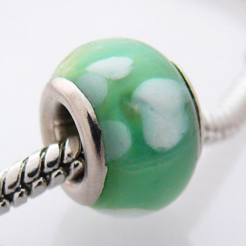 Großlochperlen Glas Bead grün 13,6mm Glasbead Schmuckperle zum Sammeln -456
