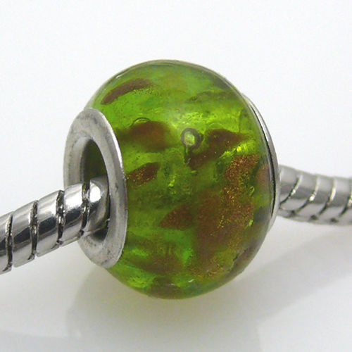 Großlochperlen Glas Bead 13,5mm Glasperle grün Glasbead für Ketten -266