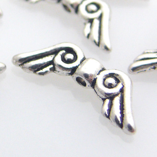 10 Metallperlen Flügel silber Metallflügel 1,5cm Metallanhänger zum Basteln -889
