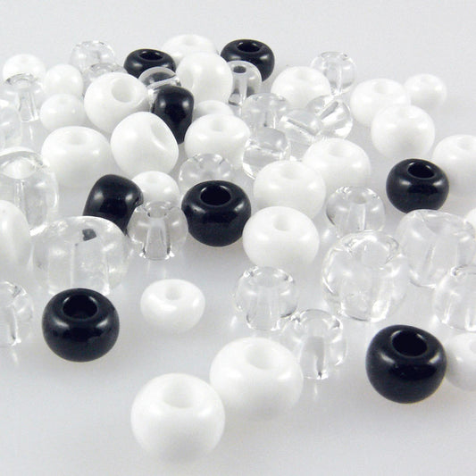 70 große Rocailles Glasperlen 6-8mm Perlen Mix Schwarz weiß kristall Glas Beads