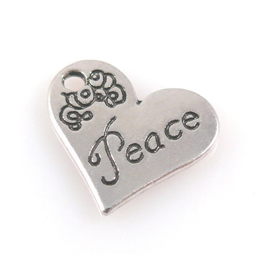 Herz Metallanhänger altsilber "Peace" 20mm Herzanhänger Metallherz zum Basteln