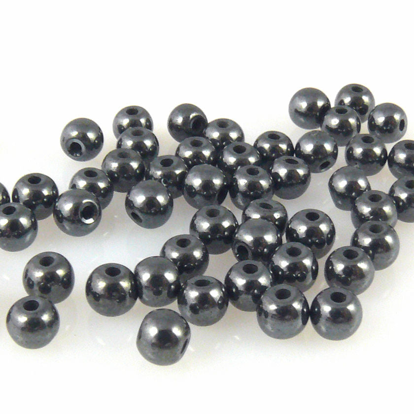 50 Hämatit Perlen Kugeln 4mm Bastelperlen metallgrau Hämatitkugeln -124