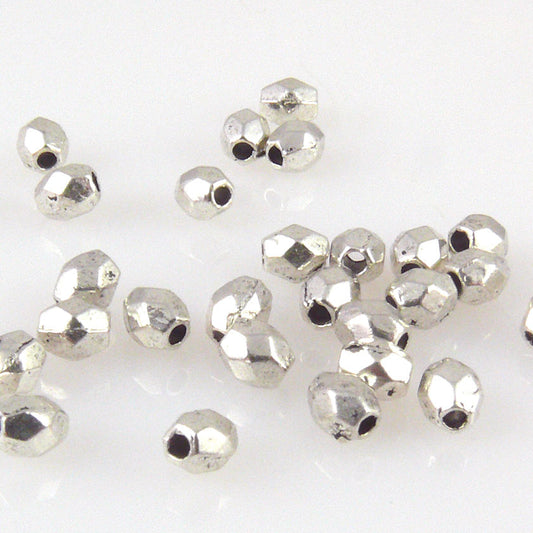 30x facettierte Metallperlen 4mm silber antik Facettenperlen Metall Perlen -1440