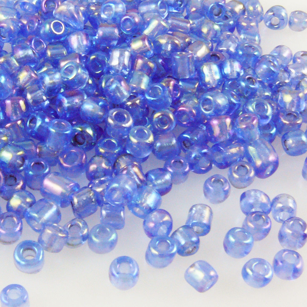 300 Rocailles Perlen Glasperlen 4mm AB blau lila Glas Beads Indianerperlen -567