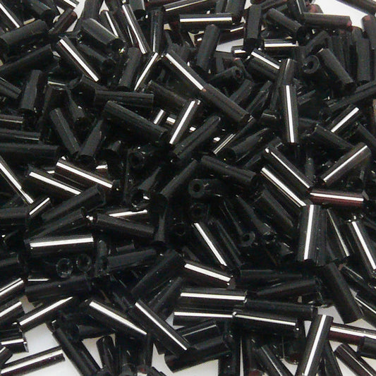 450 Rocailles Stifte 6mm Röhrchen schwarz Glasperlen Tube Perlen basteln -590