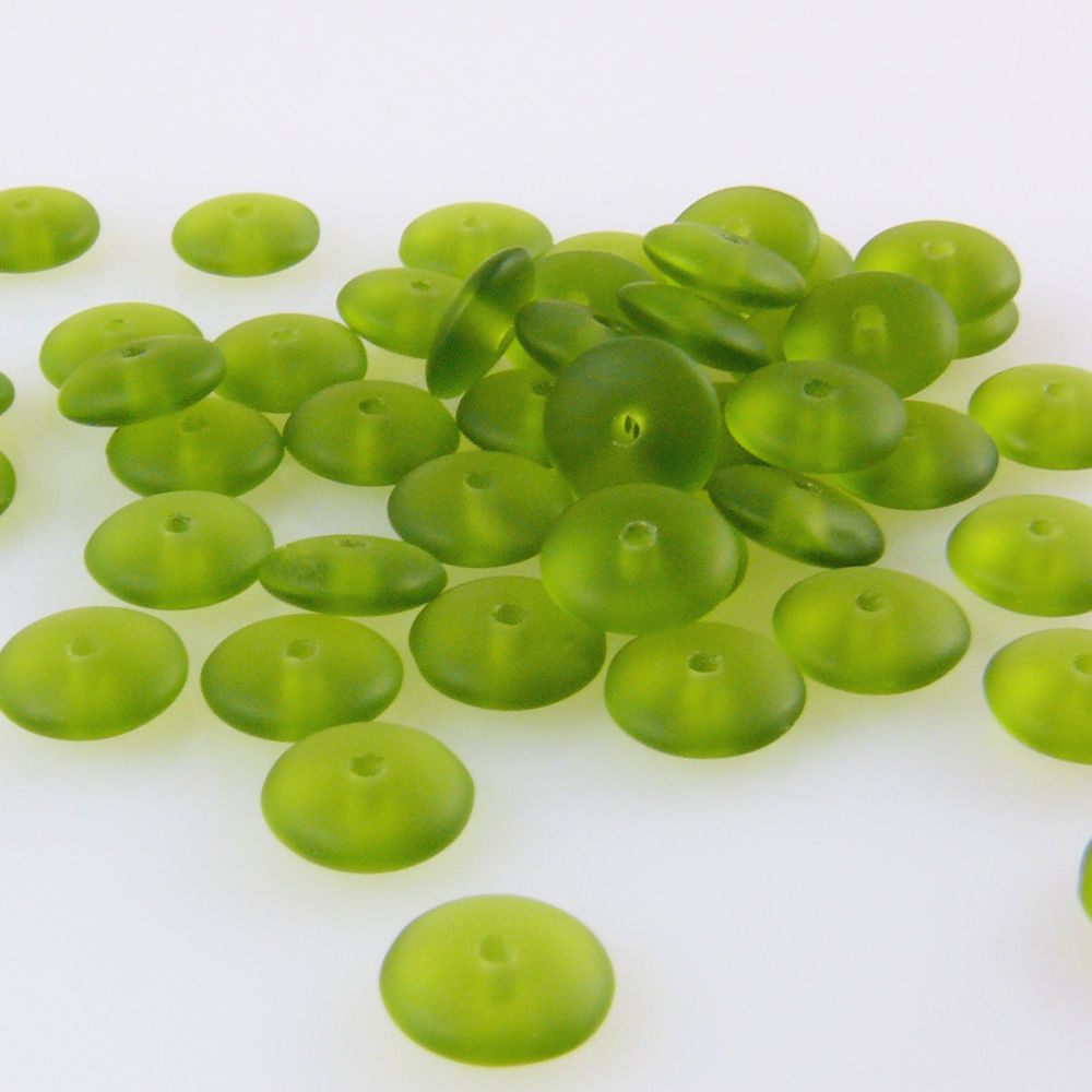 50 Glasperlen Rondelle 2,5x7mm Böhmische Perlen olivgrün matt Spacer Beads -1089