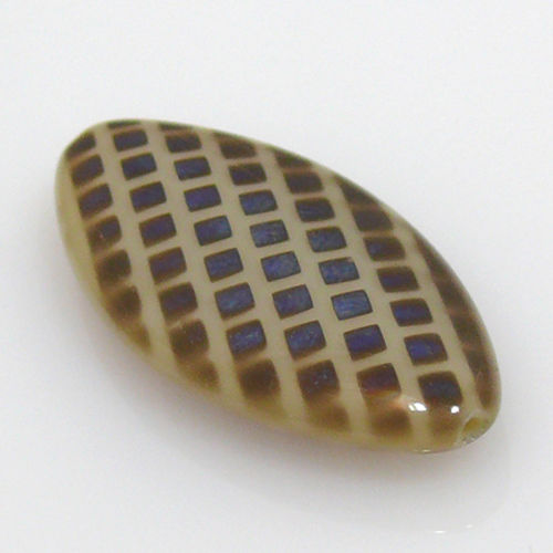 1 edle Perle ovale Glasperle beige blau 36mm Bastelperlen Beads oval -132