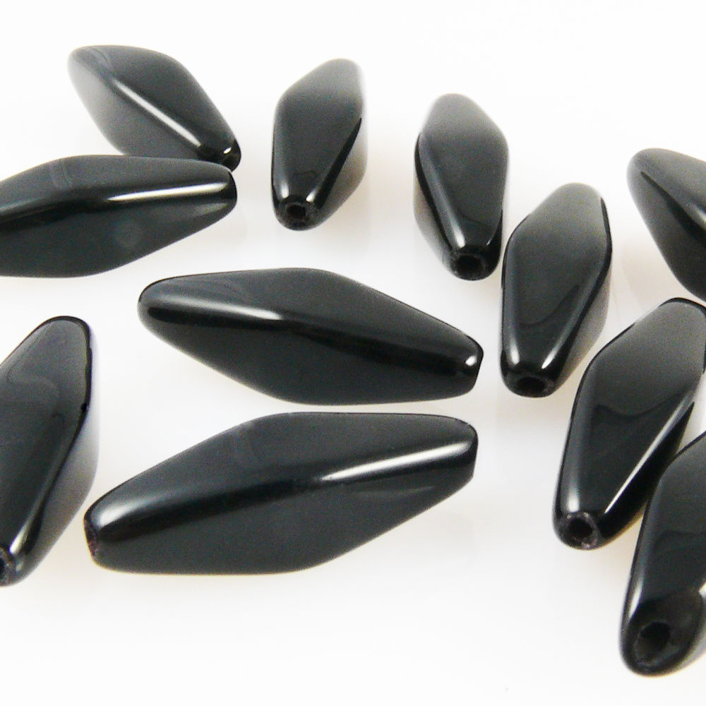 11 edle böhmische Perlen 20x6mm Glasperlen Rauten Stäbchen schwarz Glas Beads