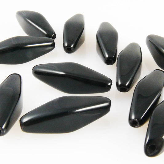 11 edle böhmische Perlen 20x6mm Glasperlen Rauten Stäbchen schwarz Glas Beads