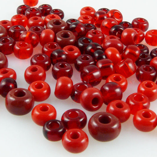90 große Rocailles Glasperlen 5-7mm Perlen Mix rot Rocaillesperlen Beads -844