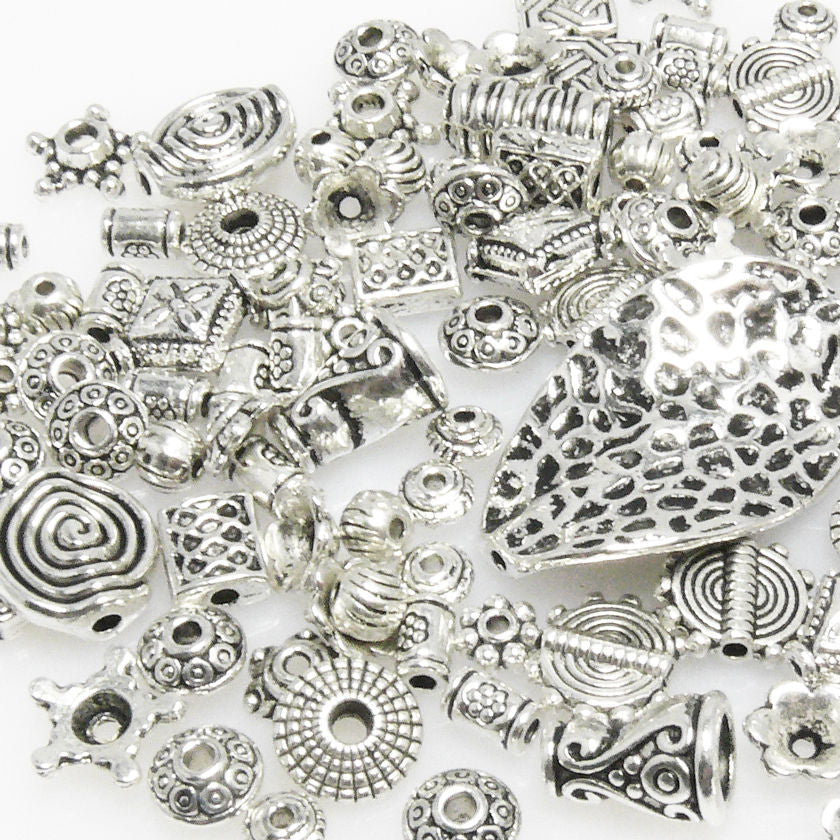 Bastelset Metallperlen Mix 131 St. Metall Beads Perlen silber antik -293