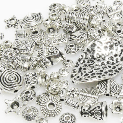Bastelset Metallperlen Mix 131 St. Metall Beads Perlen silber antik -293