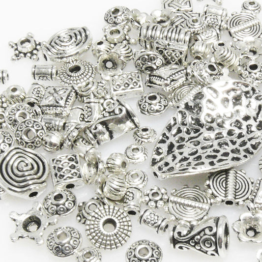Bastelset Metallperlen Mix 131 St. Metall Beads Perlen silber antik -293
