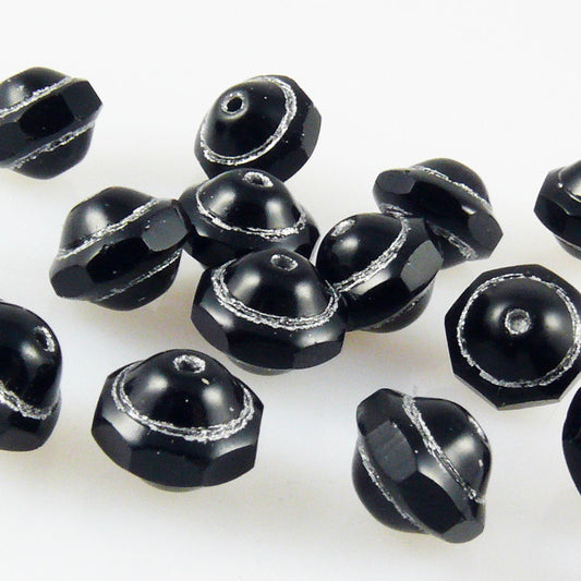 15x edle Glasschliffperlen facettierte Glas Perlen Rondelle 7mm schwarz silber