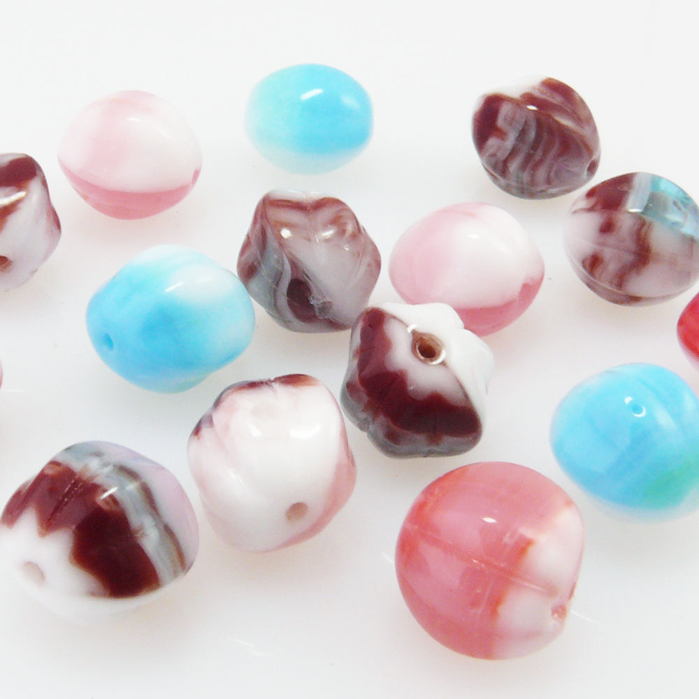 15 gerillte Glasperlen Kugeln 10mm bunt Bastelperlen bunte Beads Bastelsteine