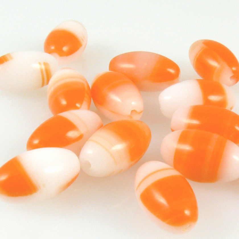 15 Glasperlen Oliven Perlen weiß orange oval 12mm Bastelperlen bunt -1513