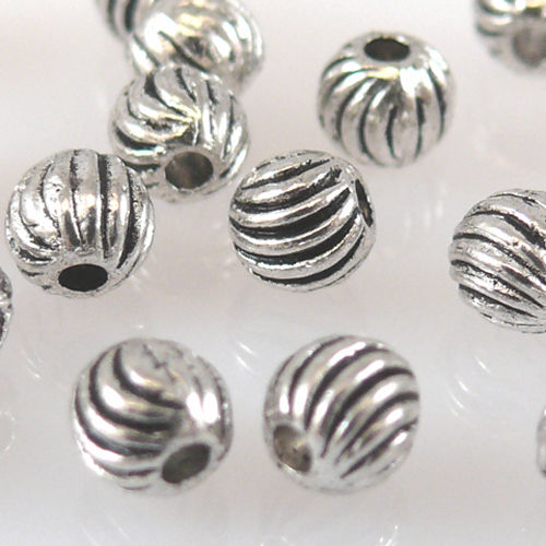 20 Metallperlen Kugeln 4mm Metall Perlen geriffelt altsilber Metallkugeln -1287