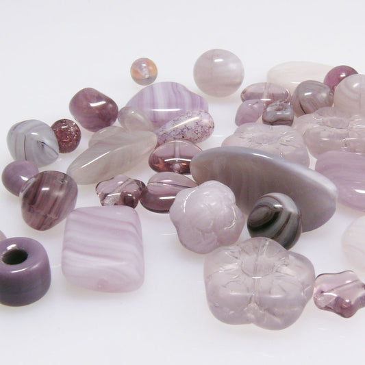 Bastelset 50 lila Glasperlen flieder Perlen Mix 5-20mm Glas Beads Perlenmschung