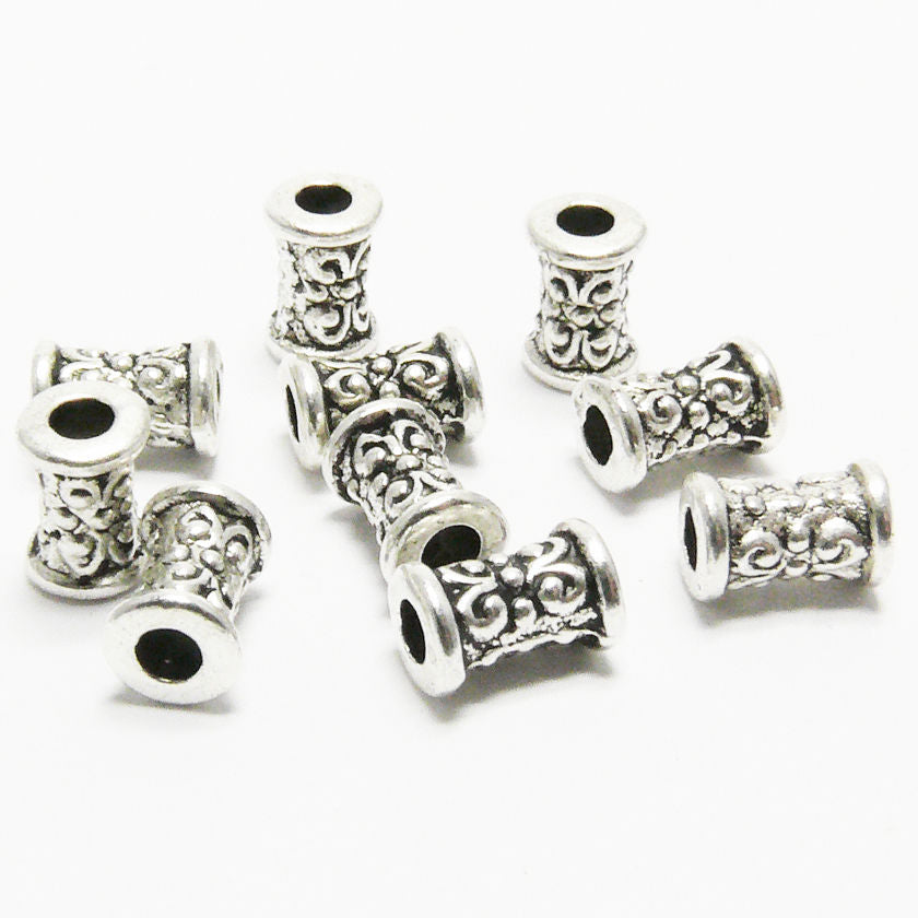 10x Metallperlen Perlen 7mm Spacer Walzen Großlochperlen altsilber -144
