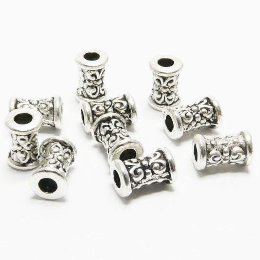 10x Metallperlen Perlen 7mm Spacer Walzen Großlochperlen altsilber -144