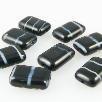 9 Perlen 12x8mm Glasperlen Rechtecke schwarz Beads zum Auffädeln Bastelperlen