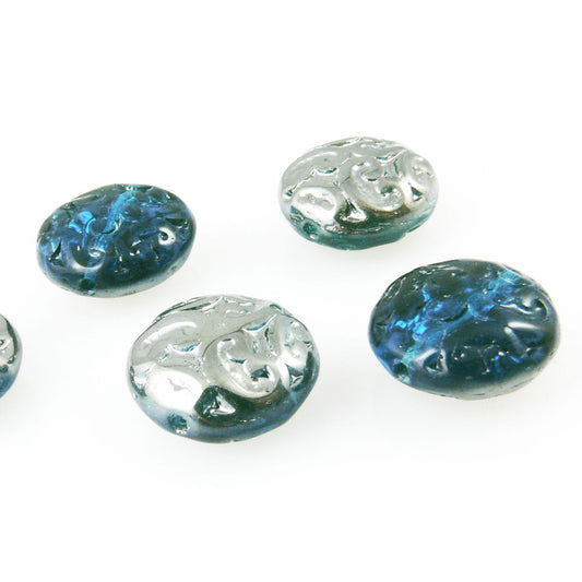 5x edle Glasperlen Scheiben 13mm petrol silber Perlen zum Auffädeln Beads -1682