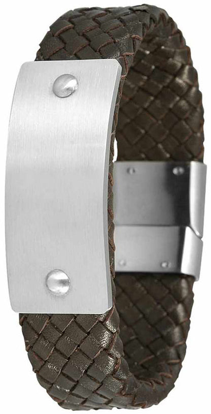 Lederarmband braun 21cm mit Gravurplatte Herrenarmband aus Leder Edelstahl neu