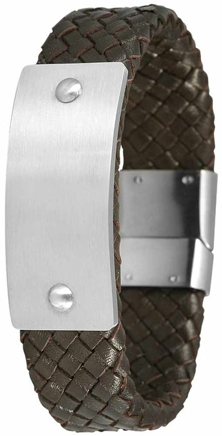 Lederarmband braun 21cm mit Gravurplatte Herrenarmband aus Leder Edelstahl neu