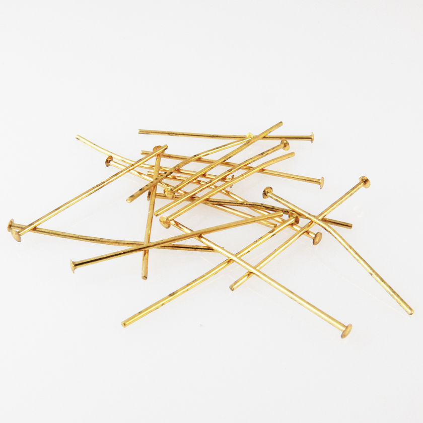 16 Kopfstifte Nietstifte vergoldet 30mm Headpins 3cm Stifte -504