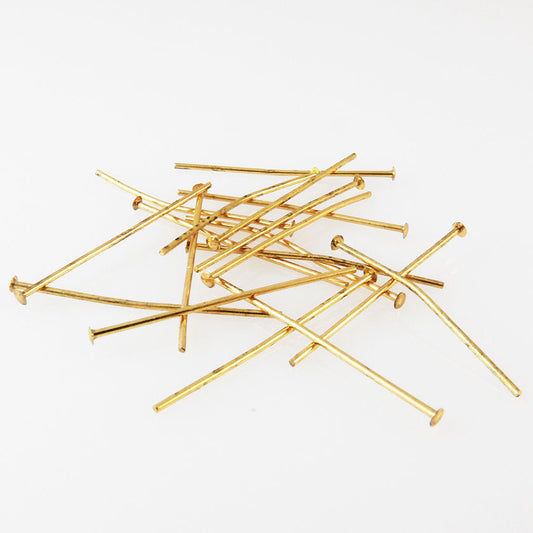 16 Kopfstifte Nietstifte vergoldet 30mm Headpins 3cm Stifte -504